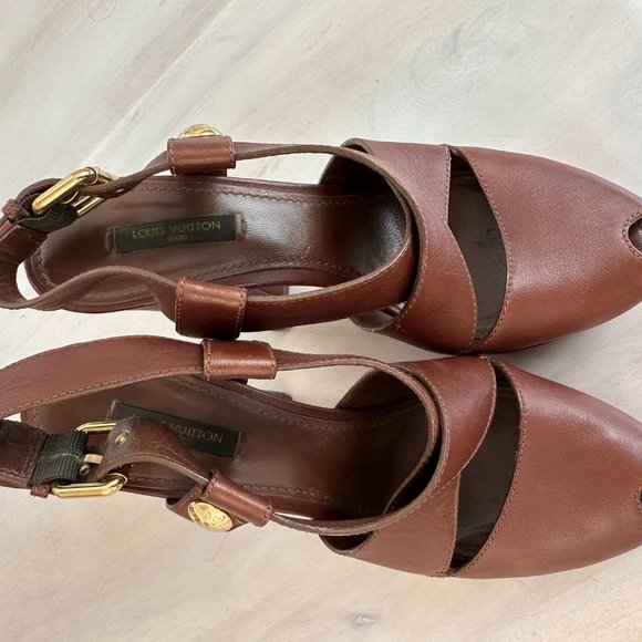 RARE Louis Vuitton High Heel Sandals in Cognac leather  Size  38 - Picture 12 of 14